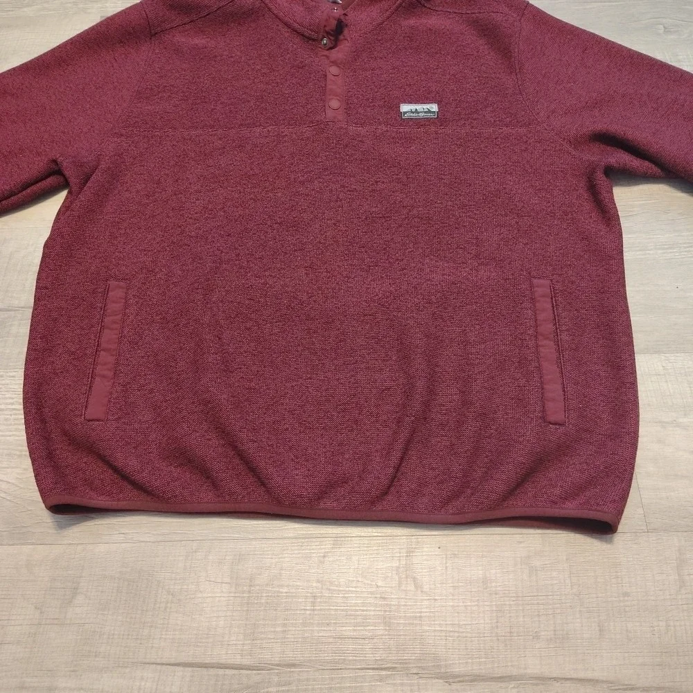 Eddie Bauer Sweater Mens XL Heather Red‎ Radiator Fleece Snap Mock Pullover
